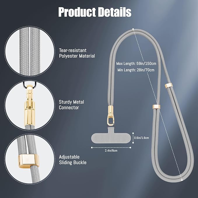 Phone Lanyard 2 Pack, 2x Adjustable Crossbody Phone Strap, 2x Tether Tab - Image 5