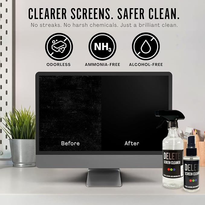 Delete Screen Cleaner Spray Kit, 2 Pack, 16oz and 2oz Bottle and 12"x12" - Image 2