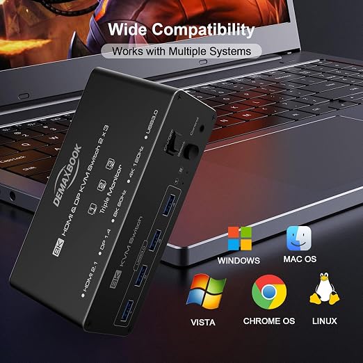 DEMEXBOOK HDMI DisplayPort KVM Switch 3 Monitors 2 Computers 8K@60Hz, Triple - Image 8
