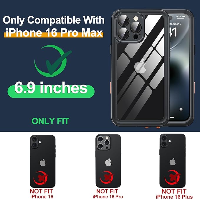for iPhone 16 Pro Max Case Waterproof, Built-in Privacy Screen & HD Screen - Image 7