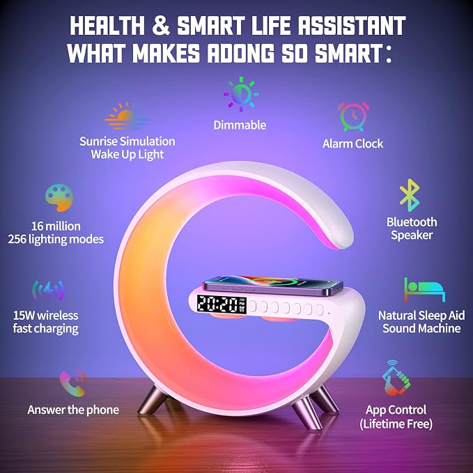 Smart Table Lamp with 4-in-1 Wireless Charger, Night Light, Alarm Clock - Image 7