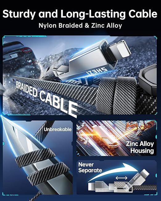 SHEZI 4-in-1 USB C Cable 240W 5FT Flat Nylon Braided Multi Charger Cord Wire - Image 6
