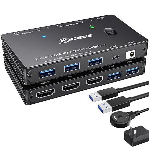 HDMI2.1 KVM Switch 2 Computer 1 Monitor 8K@60Hz, KVM Switch HDMI 2 Port by KCEVE