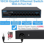 8 Port Gigabit PoE Switch with 2 Gigabit Uplink, 802.3af/at, 120W Built-in Power - Image 3