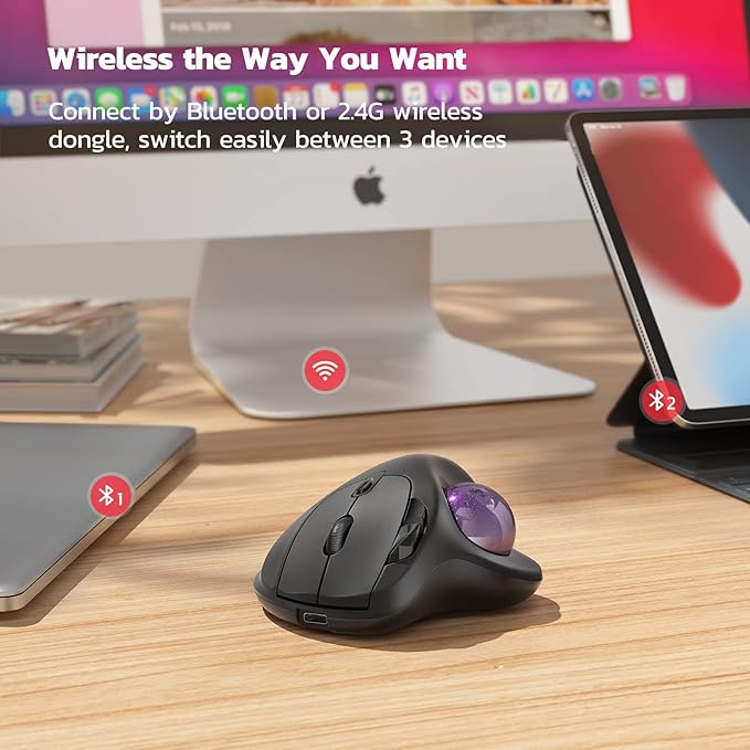 Nulea M501 Wireless Trackball Mouse, Rechargeable Ergonomic, Easy Thumb Control - Image 4