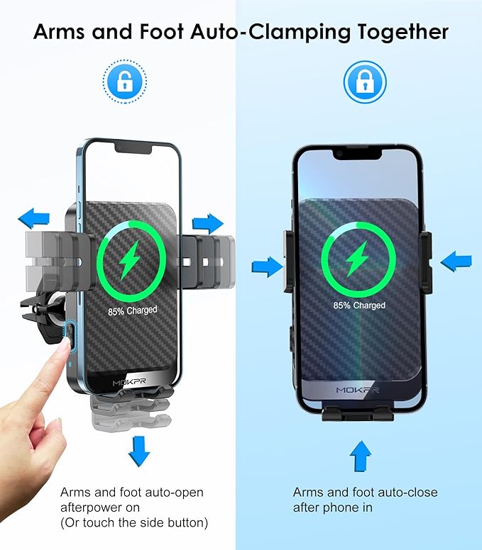Wireless Car Charger, MOKPR 15W Fast Charging Auto-Clamping Car Charger Phone - Image 8