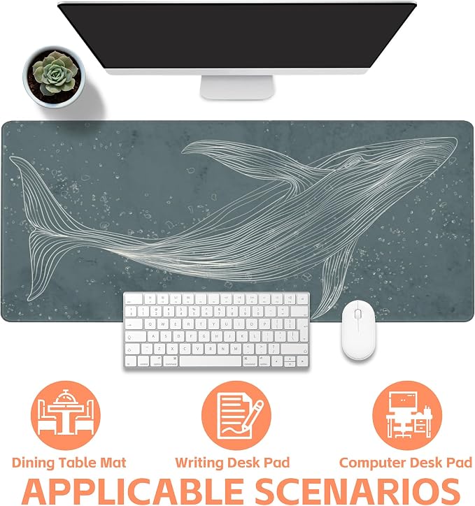 Mouse Pad Large Hand Drawn Whale Non-Slip Gaming Desk Mat - Image 4