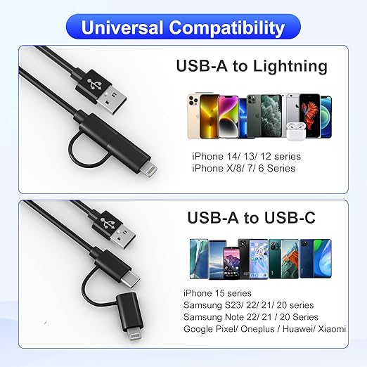 USB to USB-C and Lightning Cable Combo 2 in 1 Coiled Cable Support Apple - Image 6