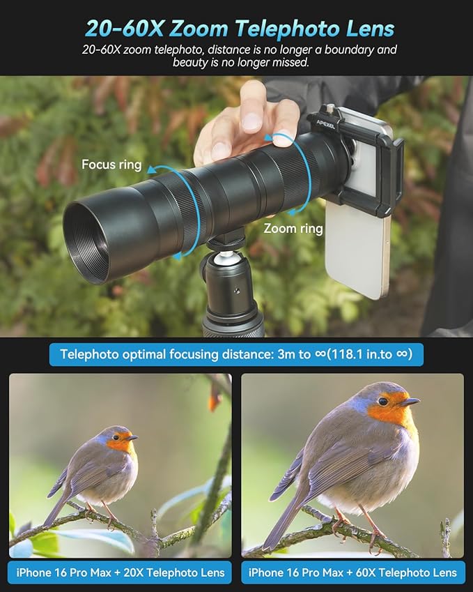Evil Eye 20-60X Zoom Telephoto Lens, High Power HD Telephoto Phone Lens - Image 3