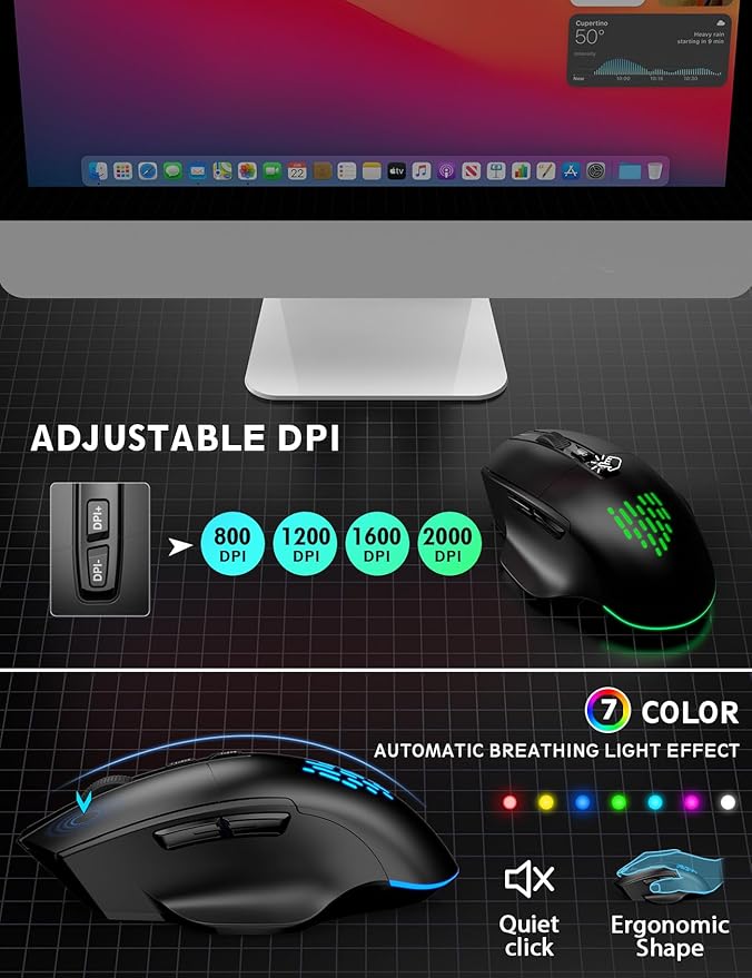 Wireless Keyboard and Mouse Backlits, Wrist Rest, LED Mouse, Rechargeable - Image 7
