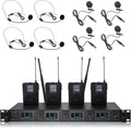 Wireless Microphone System 4 Channel UHF 4 Lavalier Lapel Headset Mics by Boeska