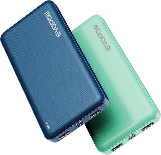2-Pack Portable Charger, Slimmer 10000mAh Power Bank, USB C in&Out Fast by EVOPOW