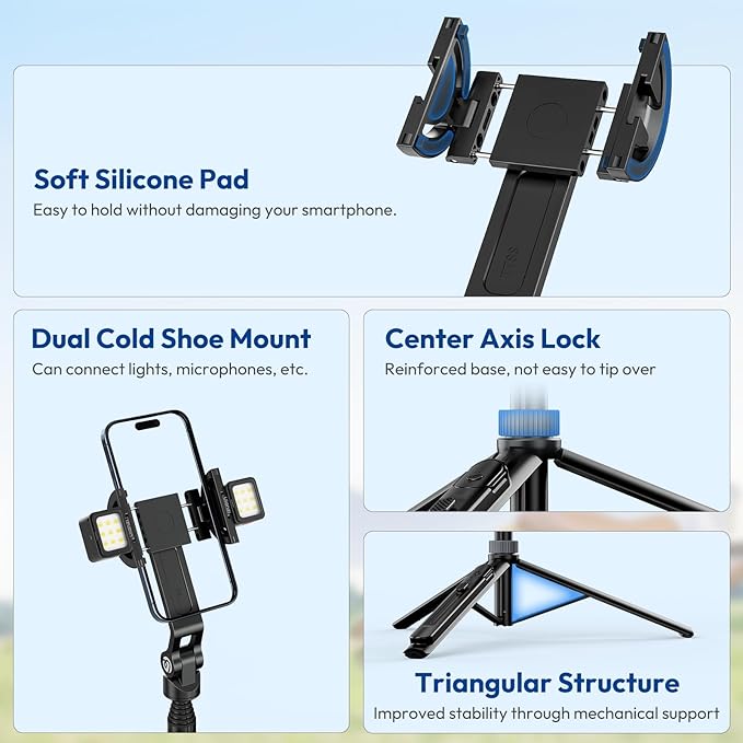 ULANZI TT88 Magnetic Tripod for iPhone, 2-in-1 Phone Clip & Dual Cold Shoe - Image 5