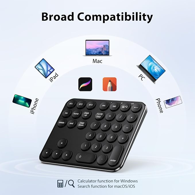 iClever Bluetooth Number Pad, Portable Wireless Number Pad, Aluminum - Image 6