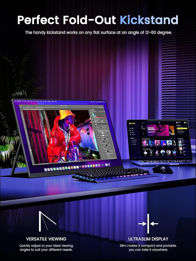 UPERFECT Portable Monitor 4K 120HZ QLED 17.3" | 0.1ms Gaming Monitor, 500 Nits - Image 7