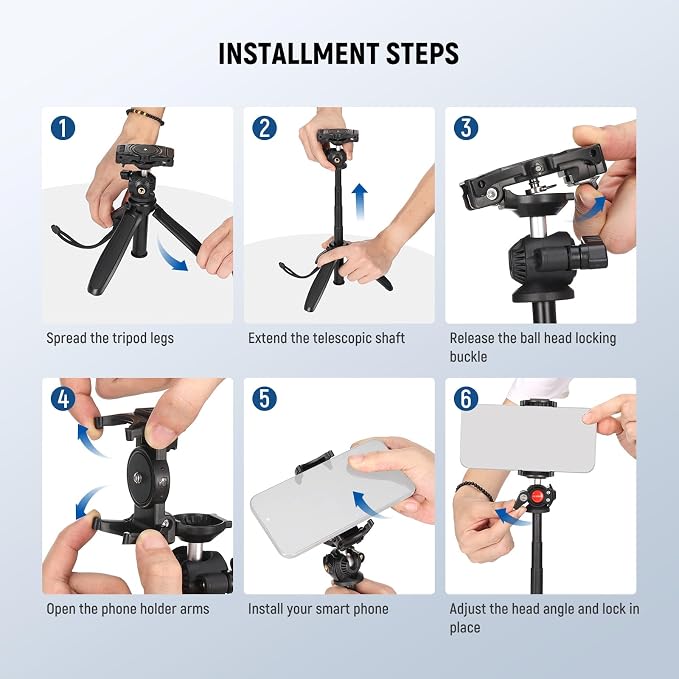 NEEWER TP38 Phone Camera Tripod, Action Camera Adapter Compatible - Image 7