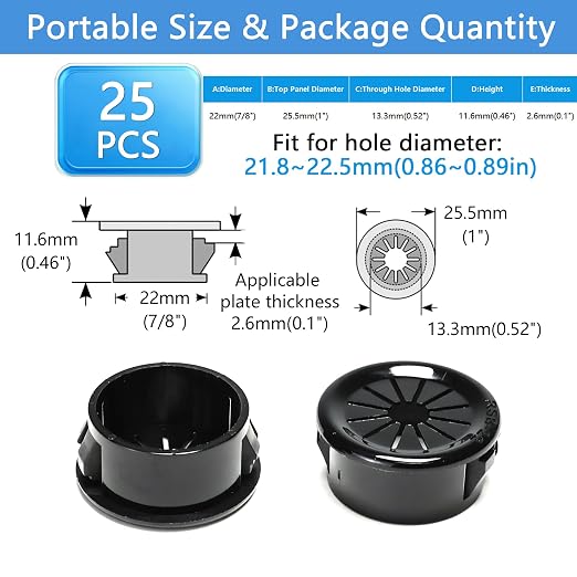 25 Pcs Cable Grommet, Snap Bushing 7/8" Mounting Diameter, Flexible - Image 9