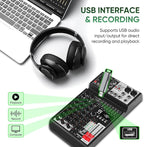 Audio Mixer 4 Channel Sound Mixer Console, Professional Music Mixing Board DJ - Image 4