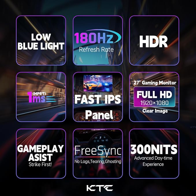 KTC Gaming Monitor 27 inch 180hz 1ms | Fast IPS Screen 1080p Monitor|2 x HDMI - Image 6