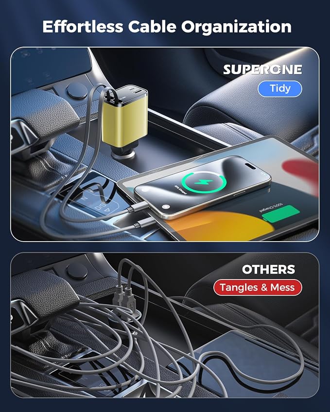 4 in 1 Retractable Car Charger, SUPERONE Smaller Fast Car Phone Charger 69W - Image 2