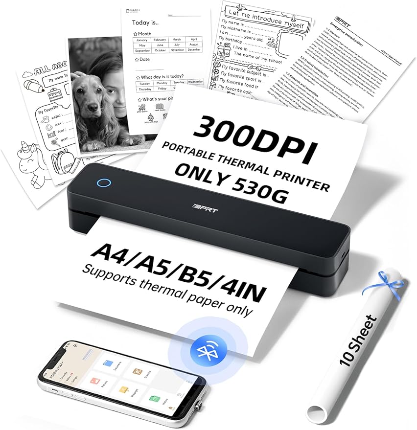 iDPRT MT610 Pro Portable Thermal Printer, 300DPI HD Mobile-Travel-Printers by iDPRT