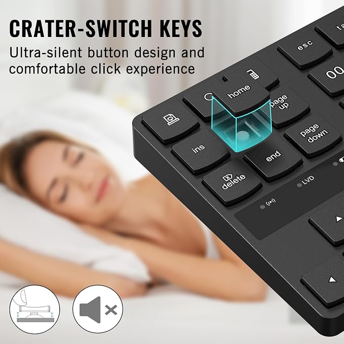 RaceGT Wireless Number Pad, Numeric Keypad Ultra-Silent Rechargeable 2.4G 35 - Image 3