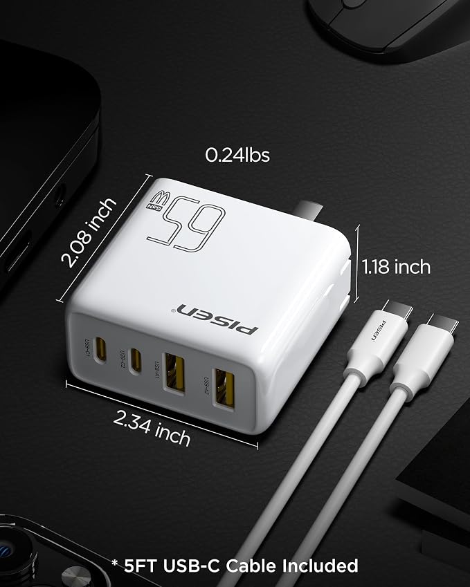 PISEN 65W USB C Fast Charger - 4FT USB-C Cable - Image 9