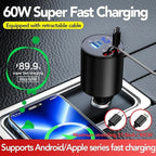 Retractable Car Charger, 4 in 1 Super Fast Car Phone Charger 60W, 2 Retractable - Image 4