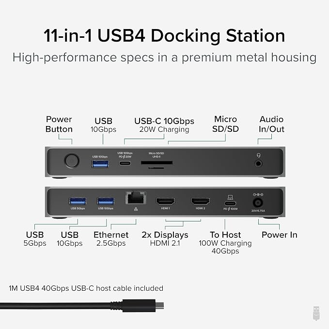 Plugable USB C Docking Station Dual Monitor, USB4 40G 100W Laptop Charging Dock - Image 2