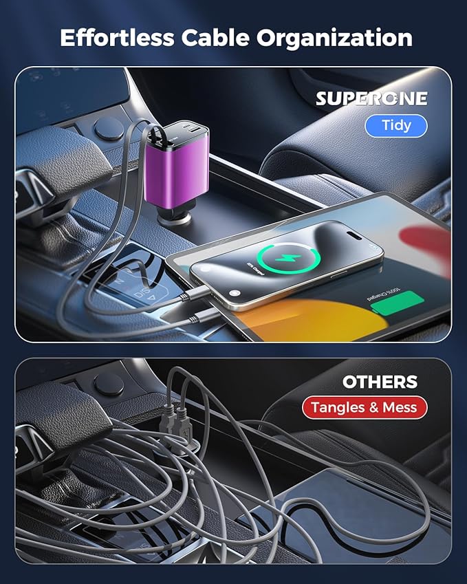 4 in 1 Retractable Car Charger, SUPERONE Smaller Fast Car Phone Charger 69W - Image 2