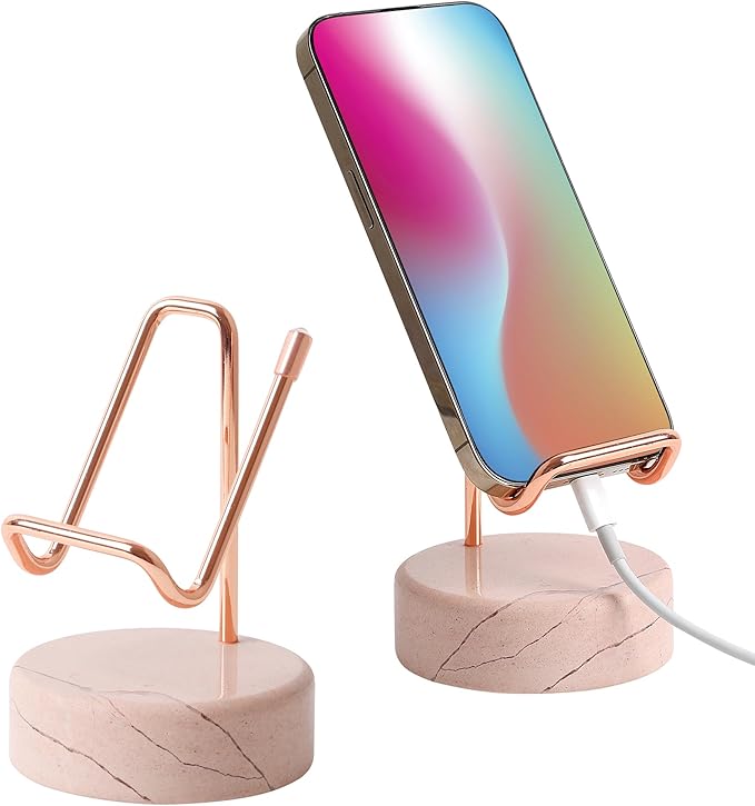 Marble Phone Stand with Metal Holder, Charging Available While Using, Swipe Up by TransMarble