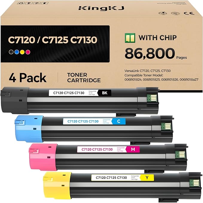 VersaLink C7120 C7125 C7130 High Capacity Toner Cartridge 4-Pack 006R01824 by KingKJInkToner