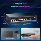 11-Port PoE Gigabit Switch, 8 PoE+ Port, 2 Gigabit Uplink, 1 SFP Port, 120W AI - Image 8