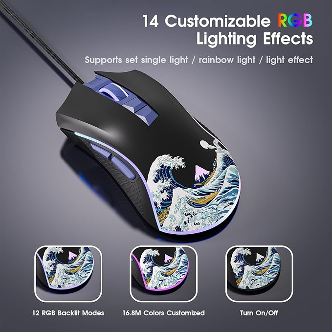 HITIME XVX Wired Gaming Mouse, 12000 DPI RGB Mouse - Image 5