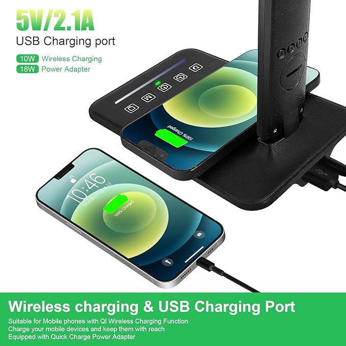 Desk Lamp with Wireless Charger，USB Charging Port, Dimmable Office Desk Light - Image 3