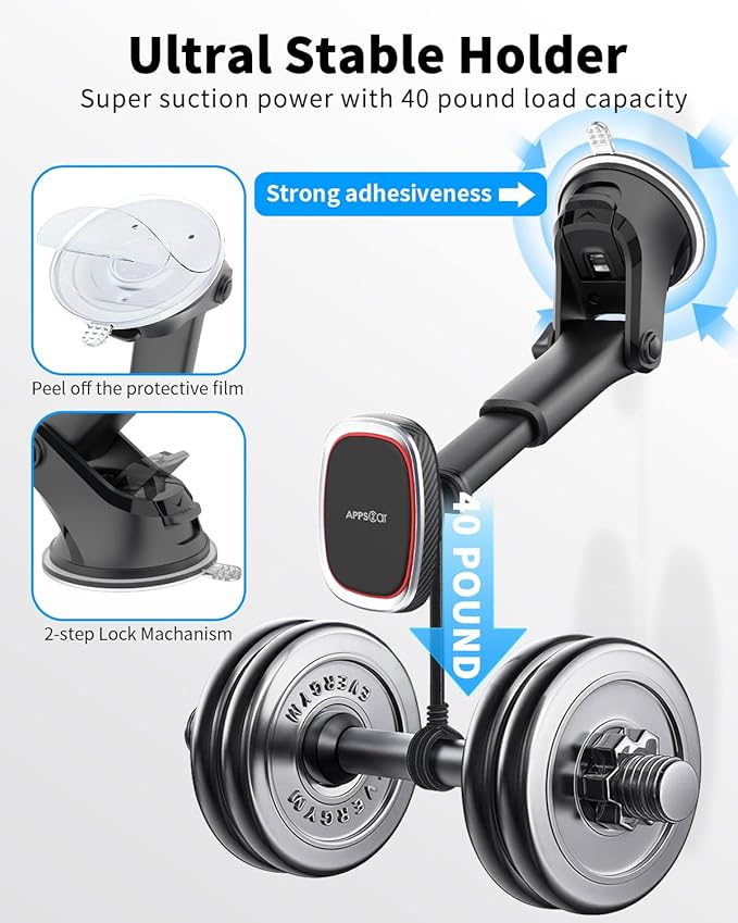 APPS2Car Magnetic Phone Mount, Dashboard Windshield Suction Cup Car Phone - Image 3