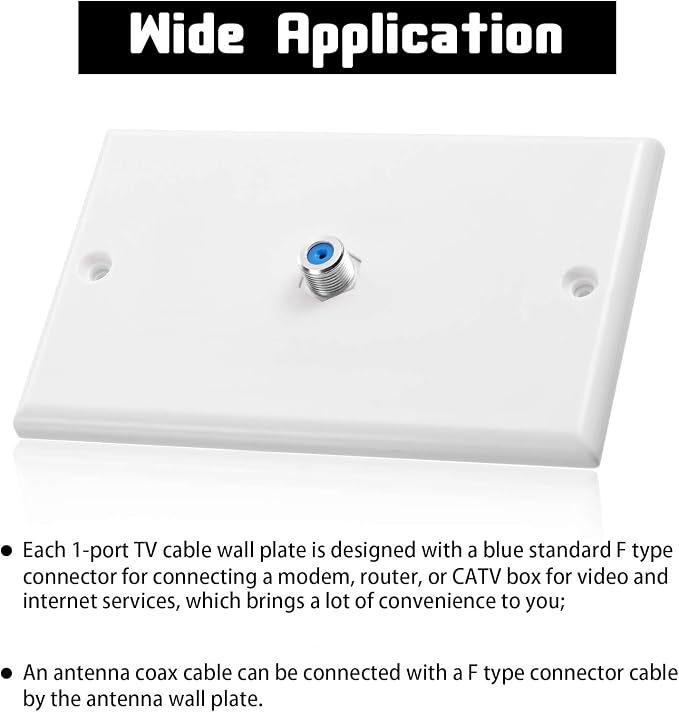 1-Port TV Cable Wall Jack F Connector Coax Video Jack Single Gang Wall Plates - Image 3