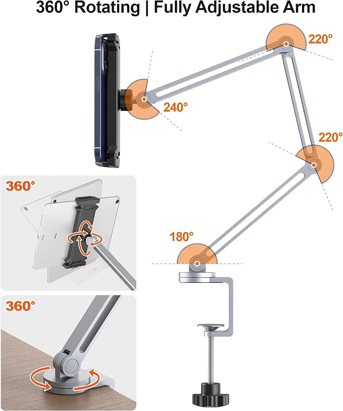 Tablet Arm Mount with Super Grip, Adjustable Foldable Holder & Heavy Duty - Image 2