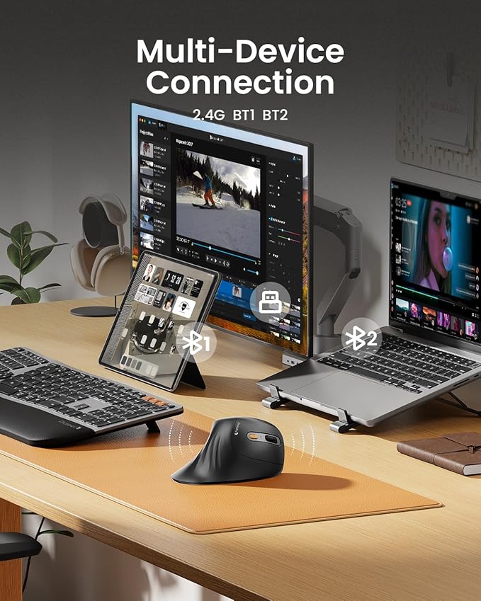 ProtoArc Ergonomic Vertical Mouse, EM11 NL Rechargeable Wireless Mouse Bluetooth - Image 3
