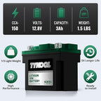 TYKOOL YTX5L-BS YTZ7S 2X Cranking Amps 150A, Lithium LiFePO4 Motorcycle Battery - Image 6