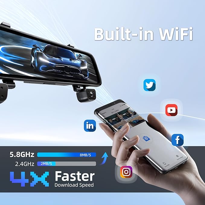 2025 Rear view Mirror Camera, 4 Channel Mirror Dash Cam Front and Rear - Image 6