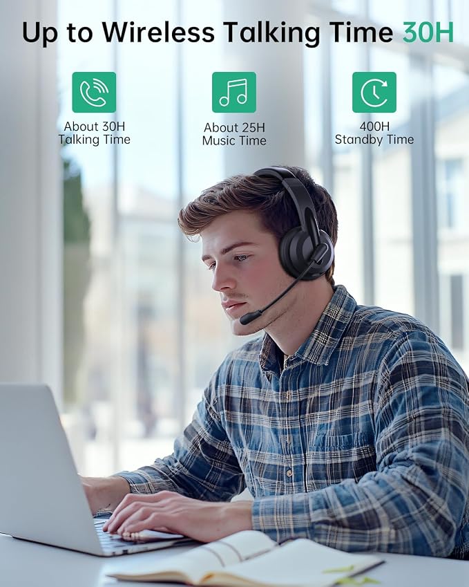Wireless Headset with Mic for Work with AI Noise Cancelling Mic for Clear Calls - Image 6