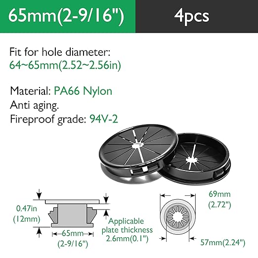 4PCS Cable Grommets, 2-9/16" Desk Hole Cover Petal Shaped Buckle Type Nylon - Image 9