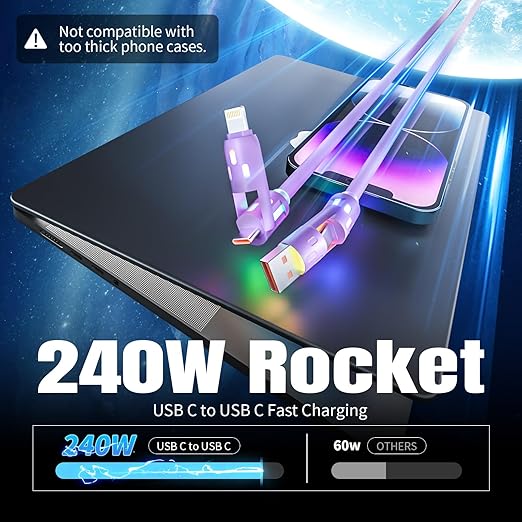 240W USB C Cable, 4 in 1 Charging Cable Fast Charging & Data Sync, Charger Cord - Image 3