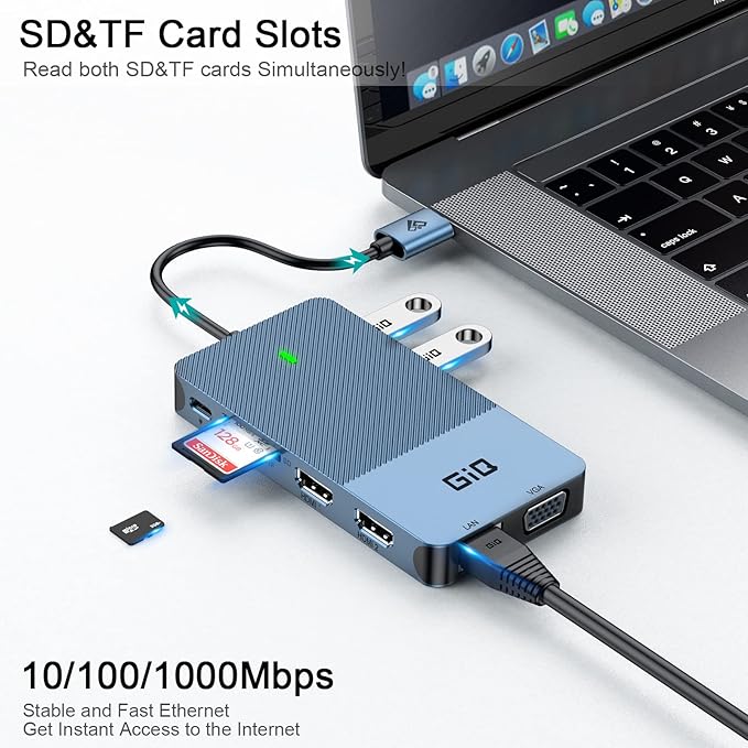 USB Docking Station GIQ USB C hub USB 3.0 to Dual HDMI VGA Adapter Triple - Image 6