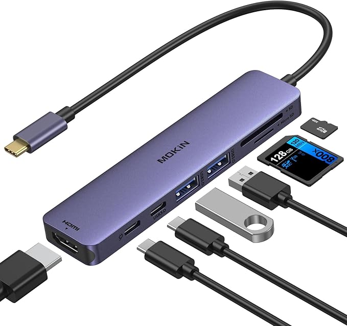 MOKiN 7 in 1 USB C Hub with HDMI, SD/TF Card Reader, USB 3.0, 100W PD Compatible by MOKiN