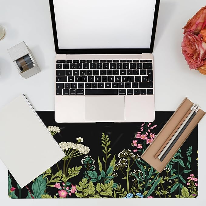 Large Gaming Mouse Pad for Desk, Wildflowers Night Desk Mat, Wild Floral Flower - Image 7