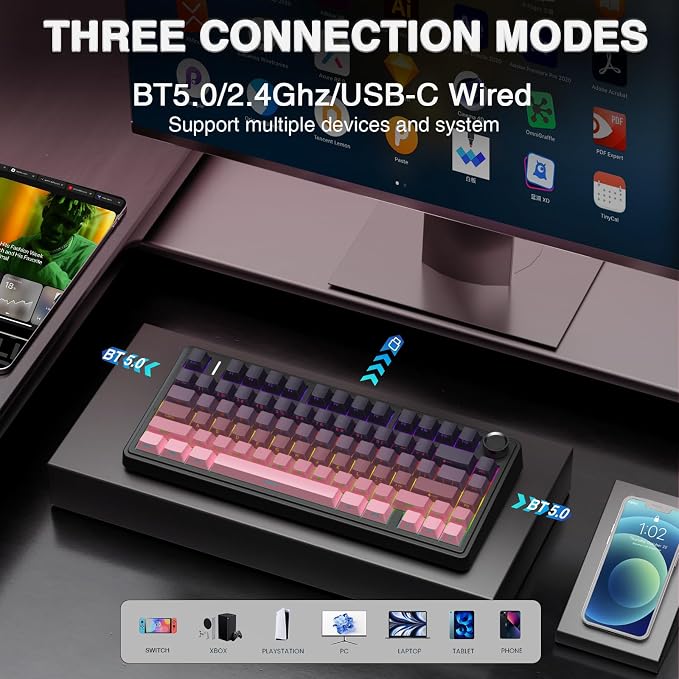 AULA F75 Pro Wireless Mechanical Keyboard, 75% Hot Swappable Custom Keyboard - Image 3