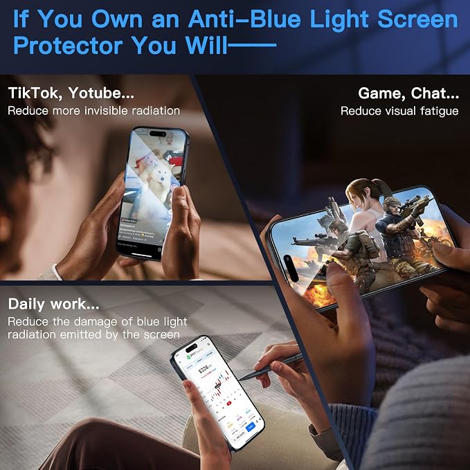 Uyiton Anti-Blue Light for iPhone 15 Plus Screen Protector - Image 3
