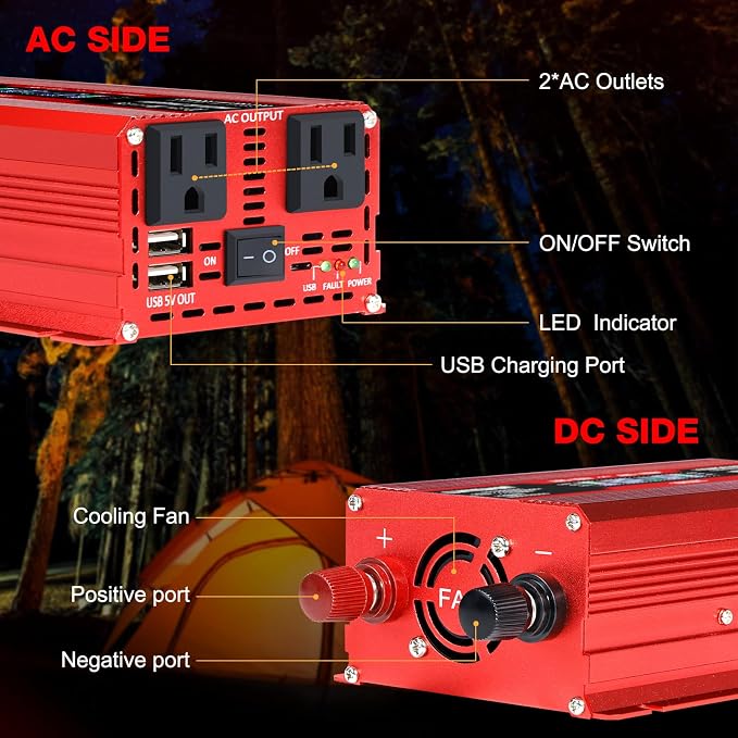 LVYUAN 500W Car Power Inverter 12V to 110V DC to AC - Image 2